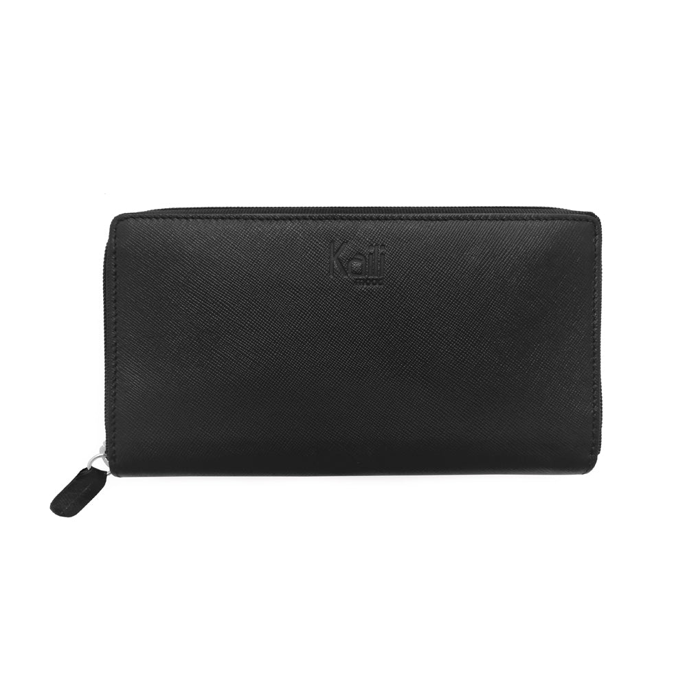 K10838AB | Portafogli Donna in Saffiano Vera Pelle. Colore Nero. 6 slot per carte di credito. Dimensioni da chiuso: cm 18,5 x 10 x 2,5. Confezione: Gift Box rigido fondo/coperchio